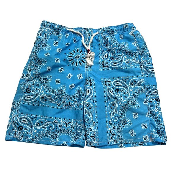 MC2 Saint Barth Paisley Print Drawstring Swim Shorts in Blue - Picture 1 of 4